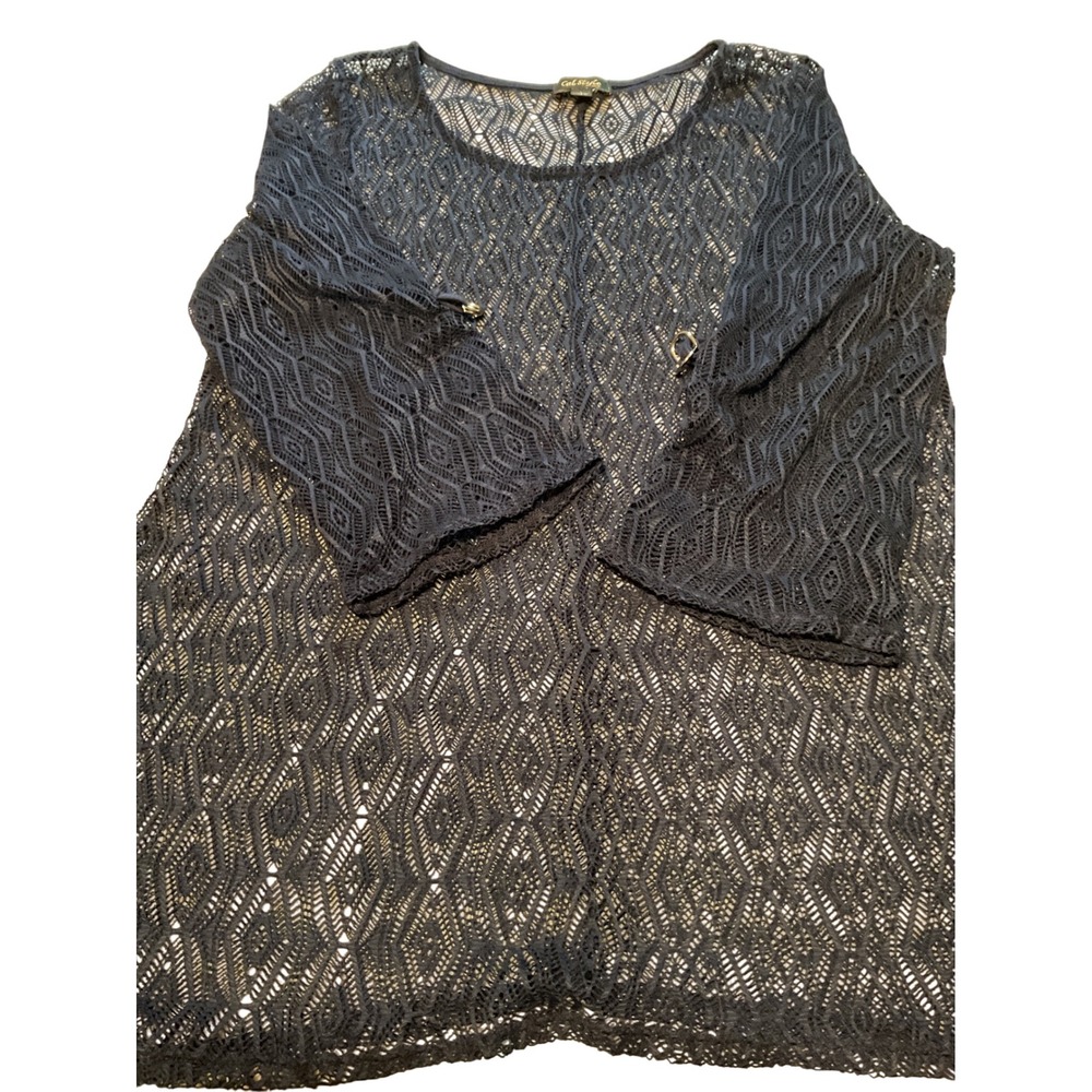 Cal Style Navy Blue Lace Knit Top‎ 3/4 Sleeve Made in USA Size L